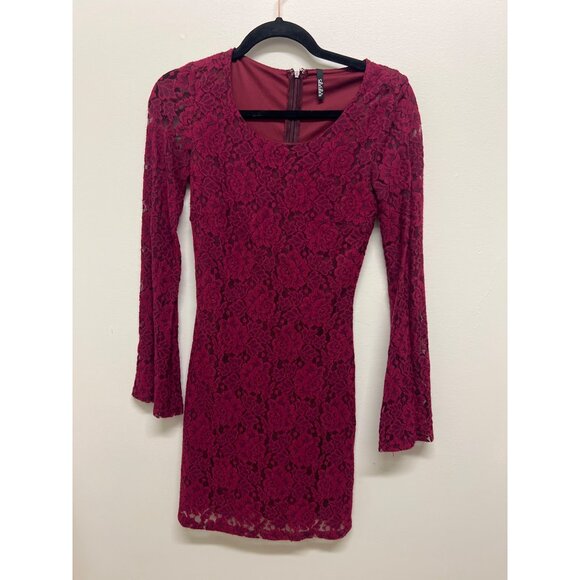 Lulus Burgundy Lace Long Sleeve Mini Dress With Sweetheart Neckline - Picture 2 of 4